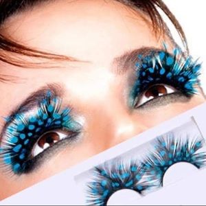 Feather eyelashes blue peacock Halloween 2 pairs
